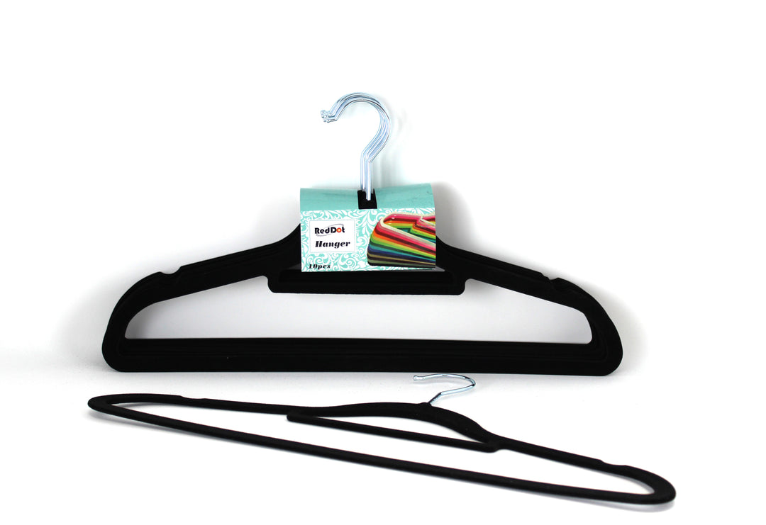 10 Pack Of Black Flocked Hangers – The Hanger Company